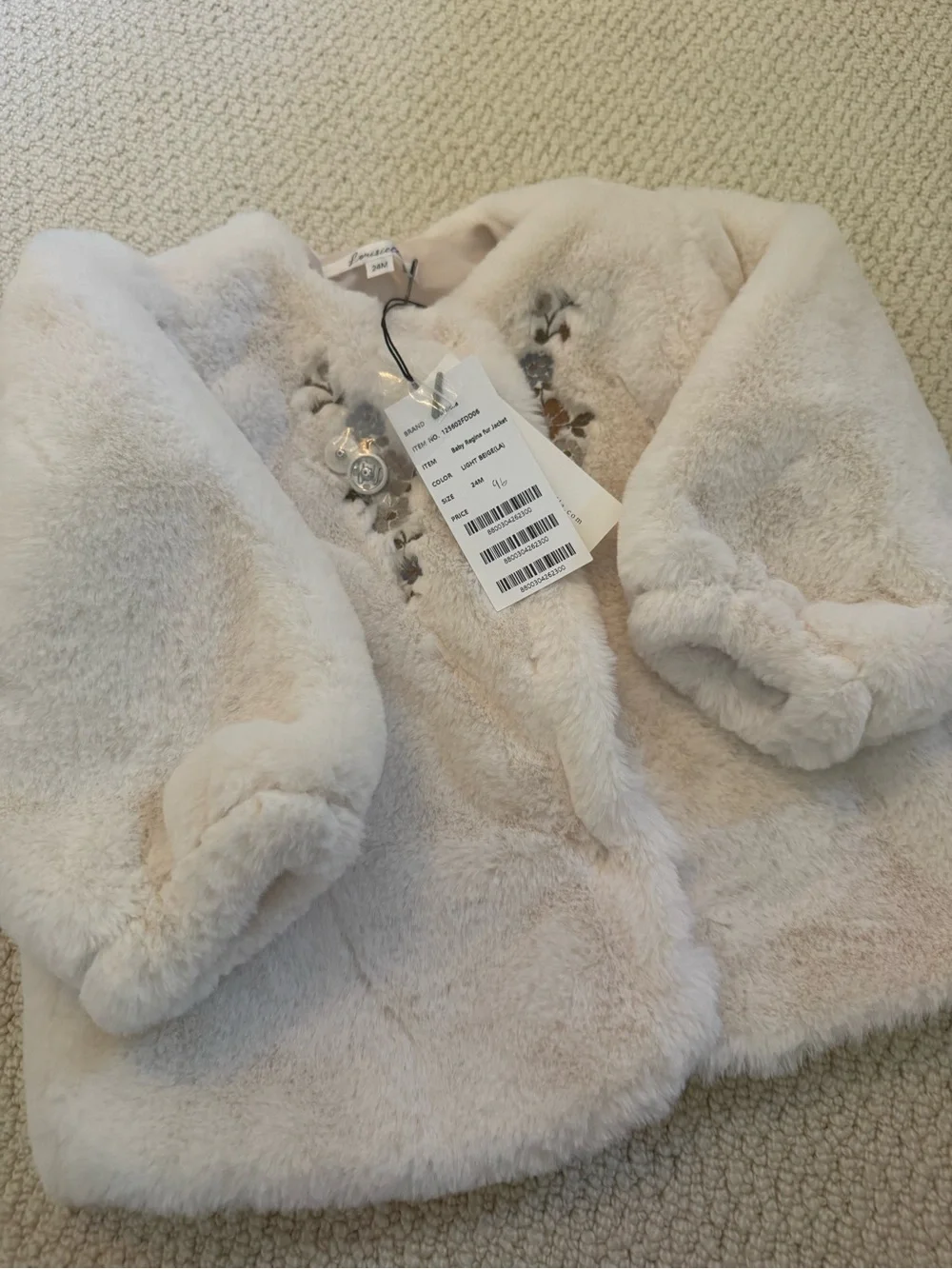 Louisella Baby Regina Faux-Fur Coat with Floral Accent